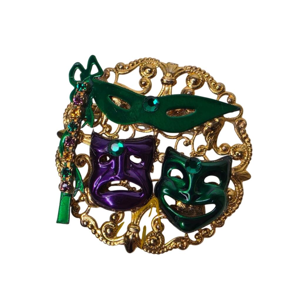 Vintage Mardi Gras Mask Brooch Pin Comedy Tragedy 1.75 Inch
